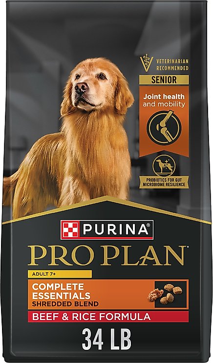 Purina Pro Plan 7+ Complete Essentials Shredded Blend Beef & Rice Formula High Protein Dog Food Powdered Dog Food